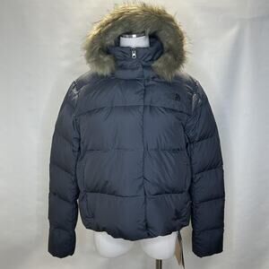 North Face Dealio Down Jacket Womens XL Vanadis Grey Fur Hood 550 Puffer New